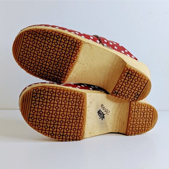 Verka Polka Dot Clogs 40 Red White Slip On Wood Platform Retro Aesthetic Chic - Picture 11 of 14